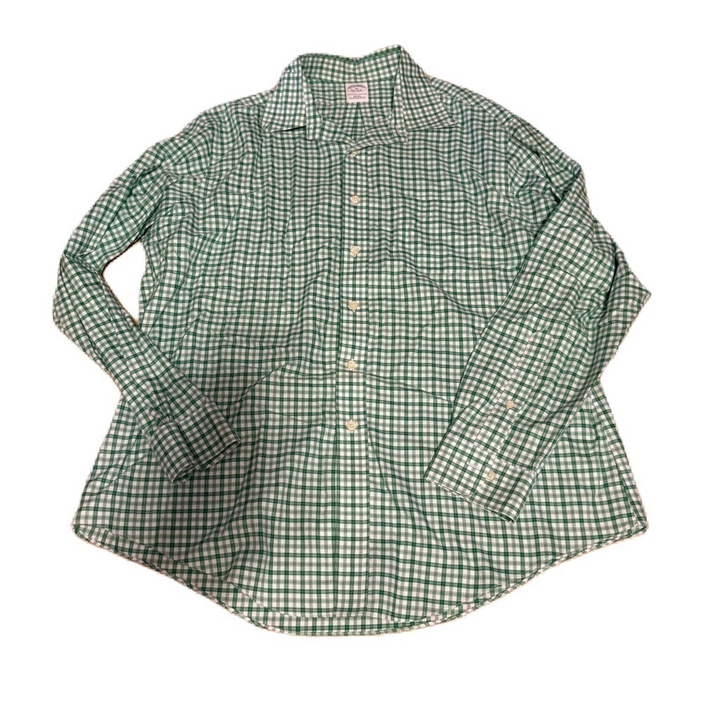 Brooks Brothers Slim Fit Green Checkered Men's Shirt XL Original Polo Shirt